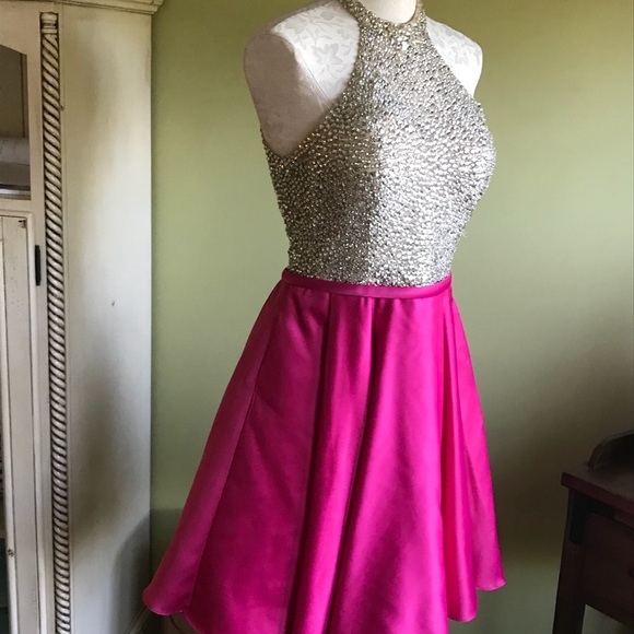 Colors pink homecoming dress w/ gold beading - Picture 2 of 4